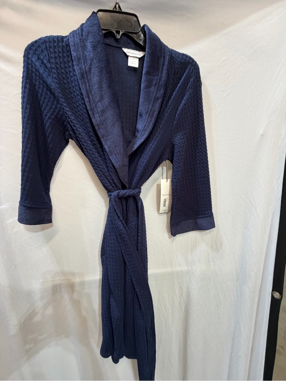 Liz Claiborne Navy Shawl-Collar Robe with Self-Tie Belt